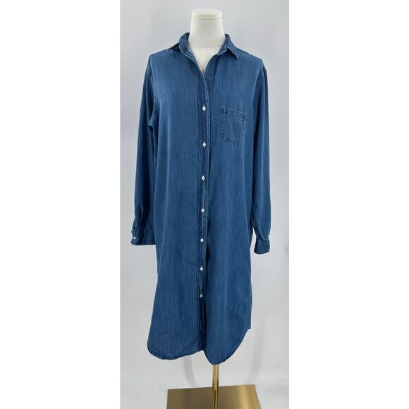 Grayson Chambray Denim Button Up Shirt Dress Blue Jean Midi Long Sleeve L - Picture 3 of 7